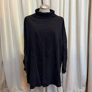 Eileen Fisher Black XL tencel cotton tunic top mock turtleneck